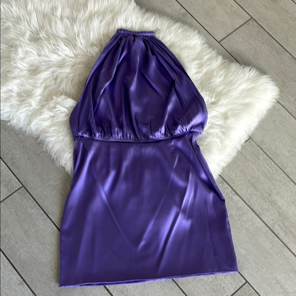 RETROFETE size M Purple 95% Silk Halter Dress